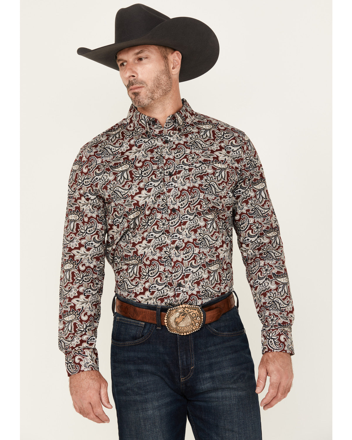 Men's Max Paisley Print Long Sleeve Button-Down Stretch Wes