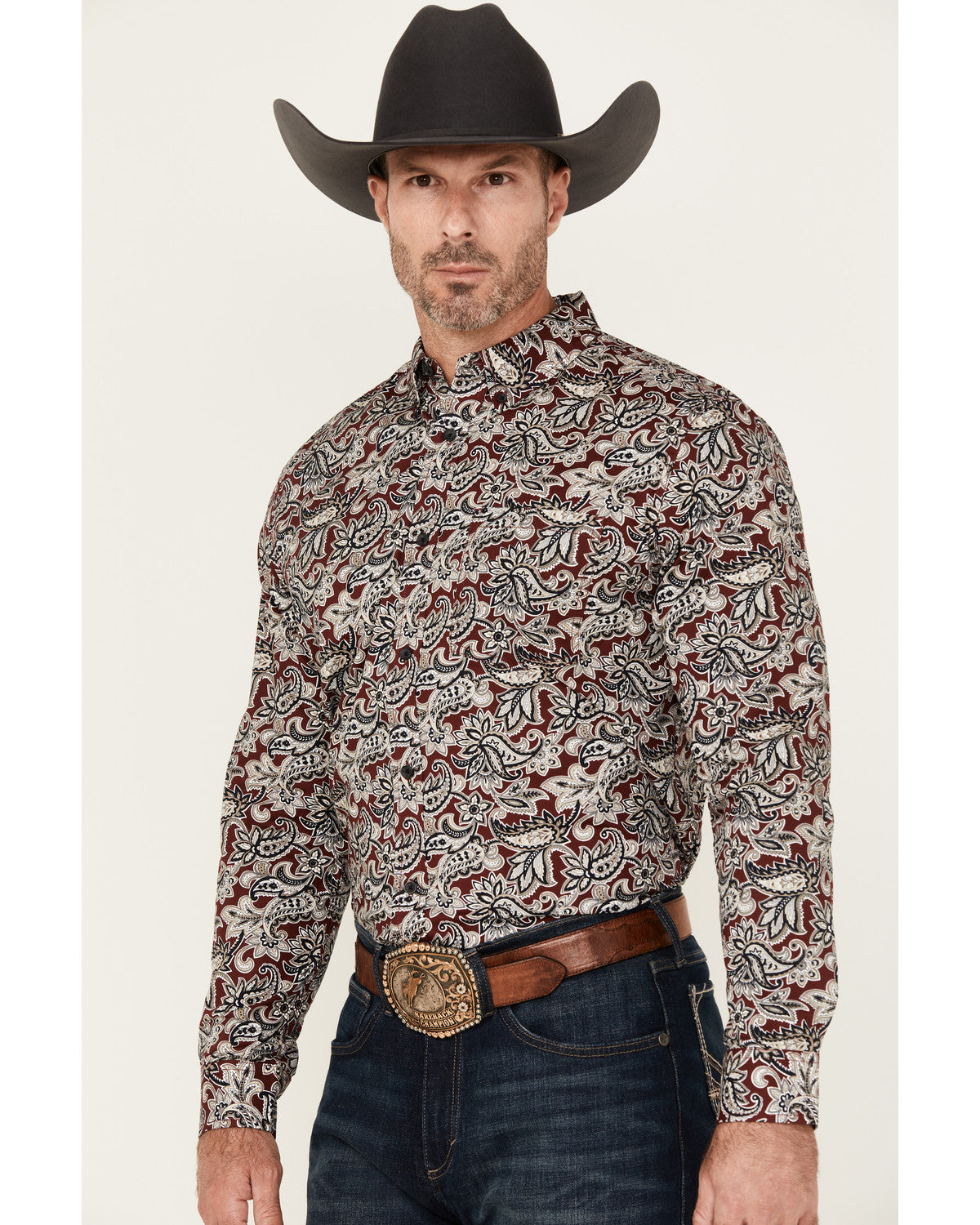 Men's Max Paisley Print Long Sleeve Button-Down Stretch Wes