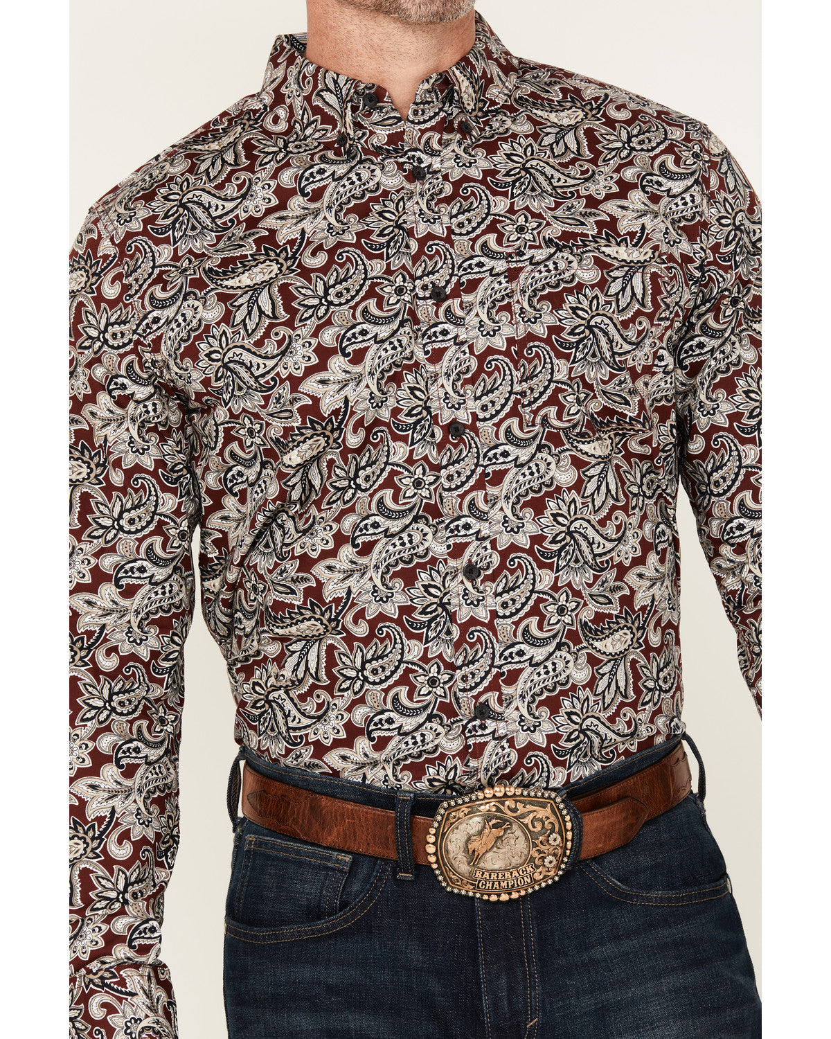 Men's Max Paisley Print Long Sleeve Button-Down Stretch Wes