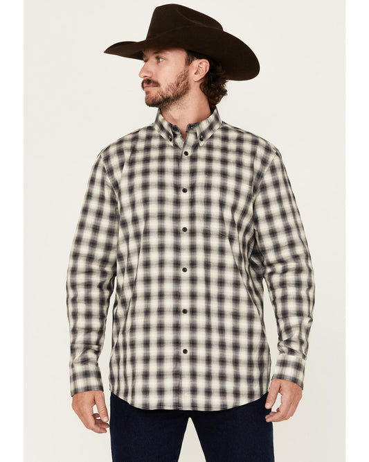 Men's Palamino Plaid Print Long Sleeve Button-Down Stretch