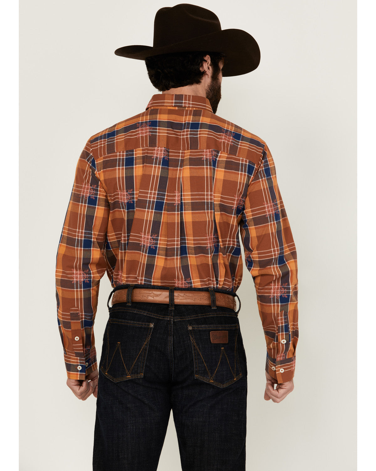 Men's Dobby Plaid Print Long Sleeve Button-Down Stretch Wes