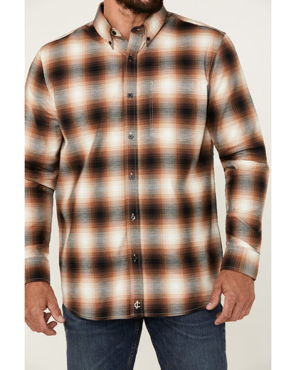 Men's Hombre Plaid Print Long Sleeve Button-Down Stretch We