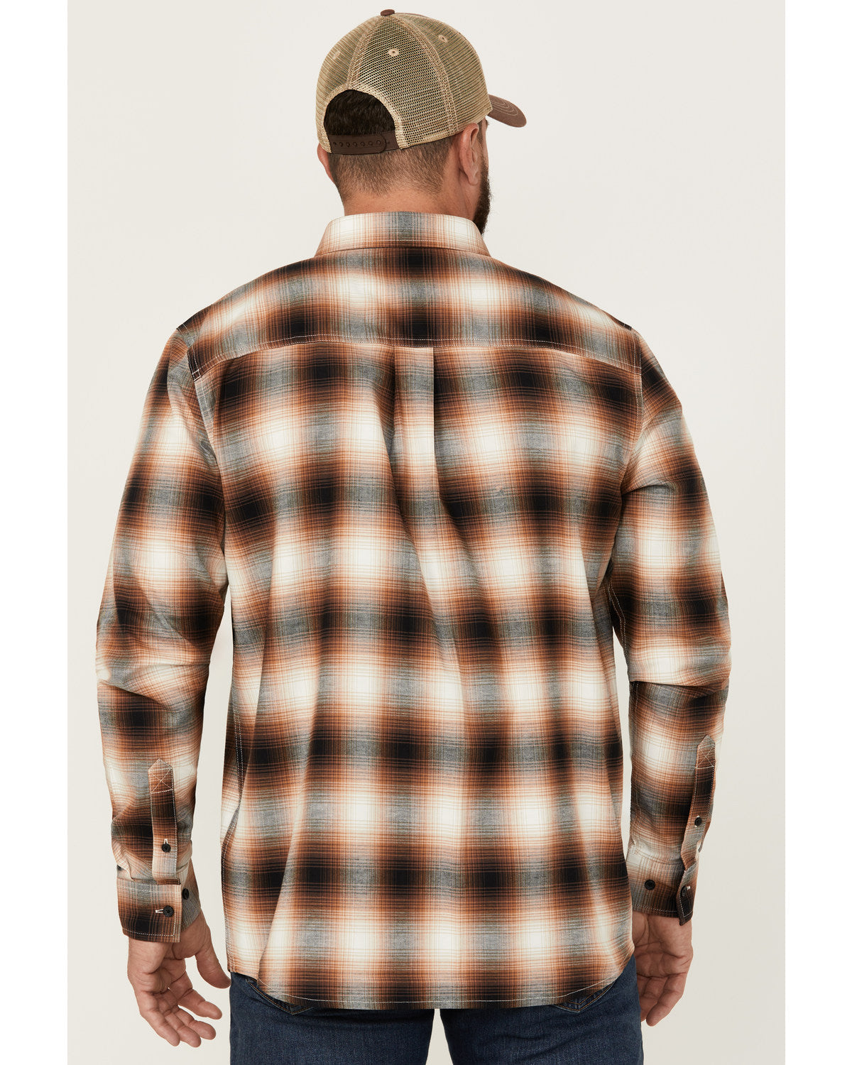 Men's Hombre Plaid Print Long Sleeve Button-Down Stretch We