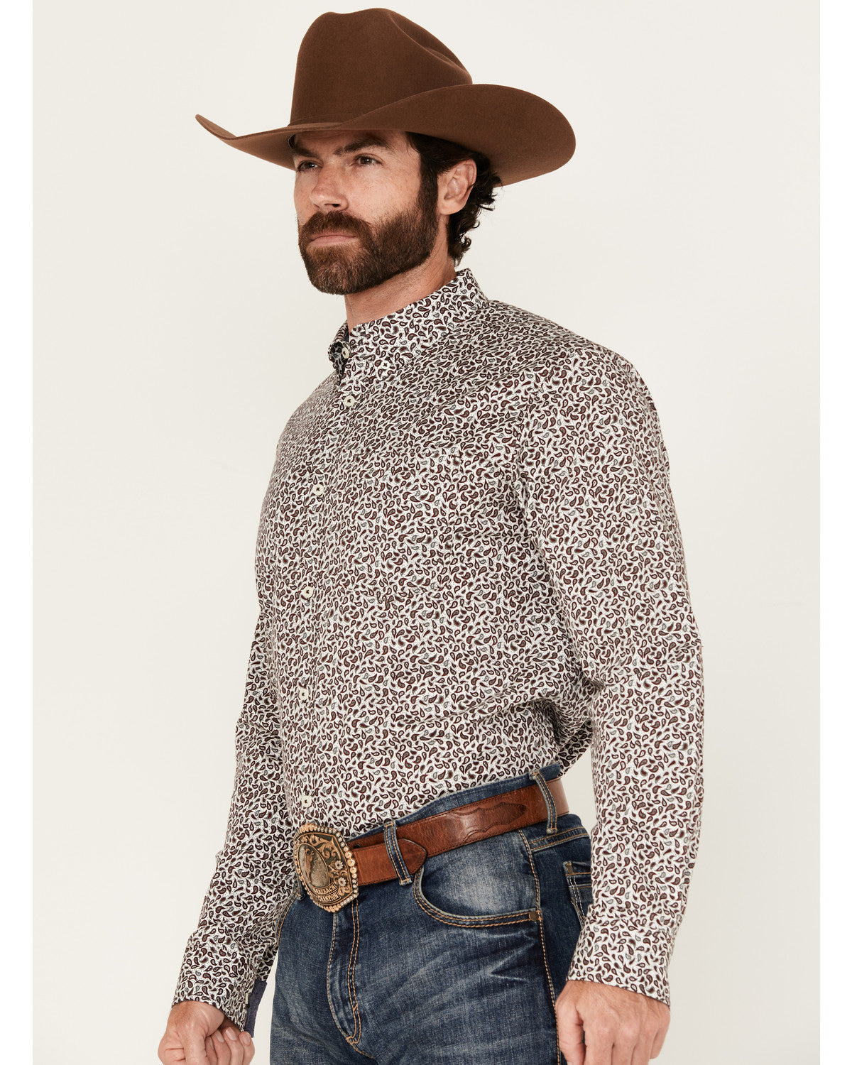 Men's Country Paisley Print Long Sleeve Button-Down Stretch