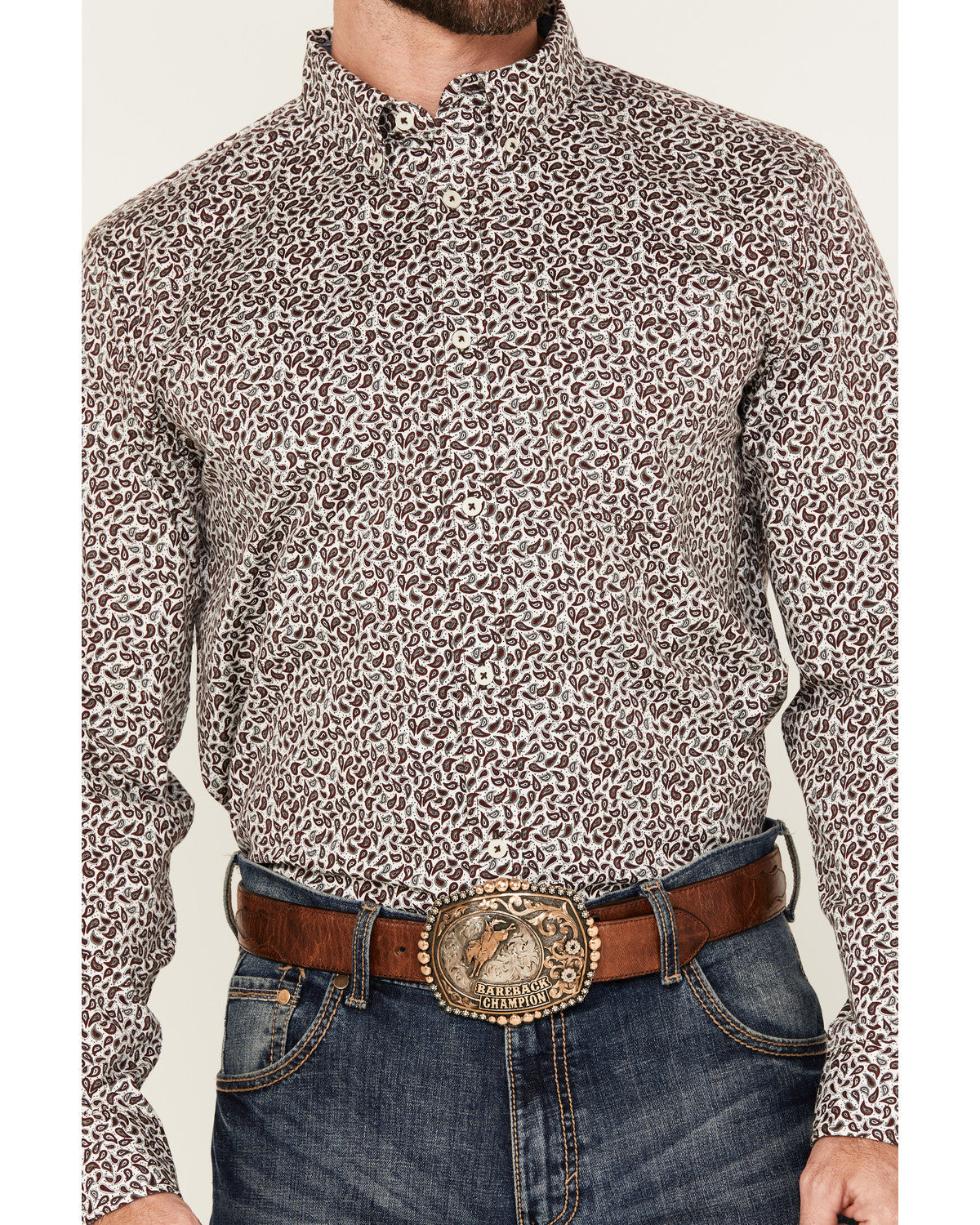 Men's Country Paisley Print Long Sleeve Button-Down Stretch