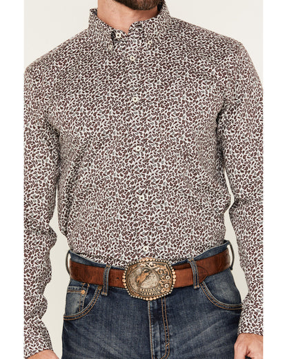 Men's Country Paisley Print Long Sleeve Button-Down Stretch