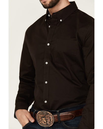 Men's Basic Solid Long Sleeve Button-Down Stretch Western S