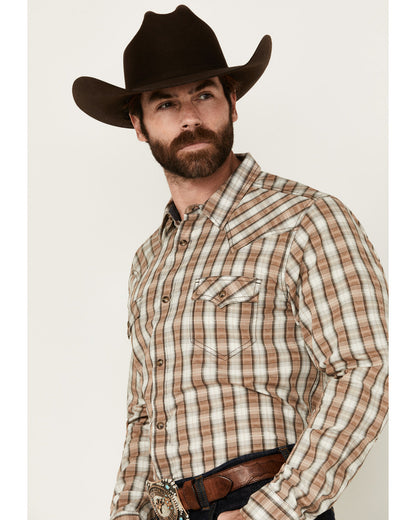 Men's Last Hurdle Plaid Print Long Sleeve Button-Down Stret