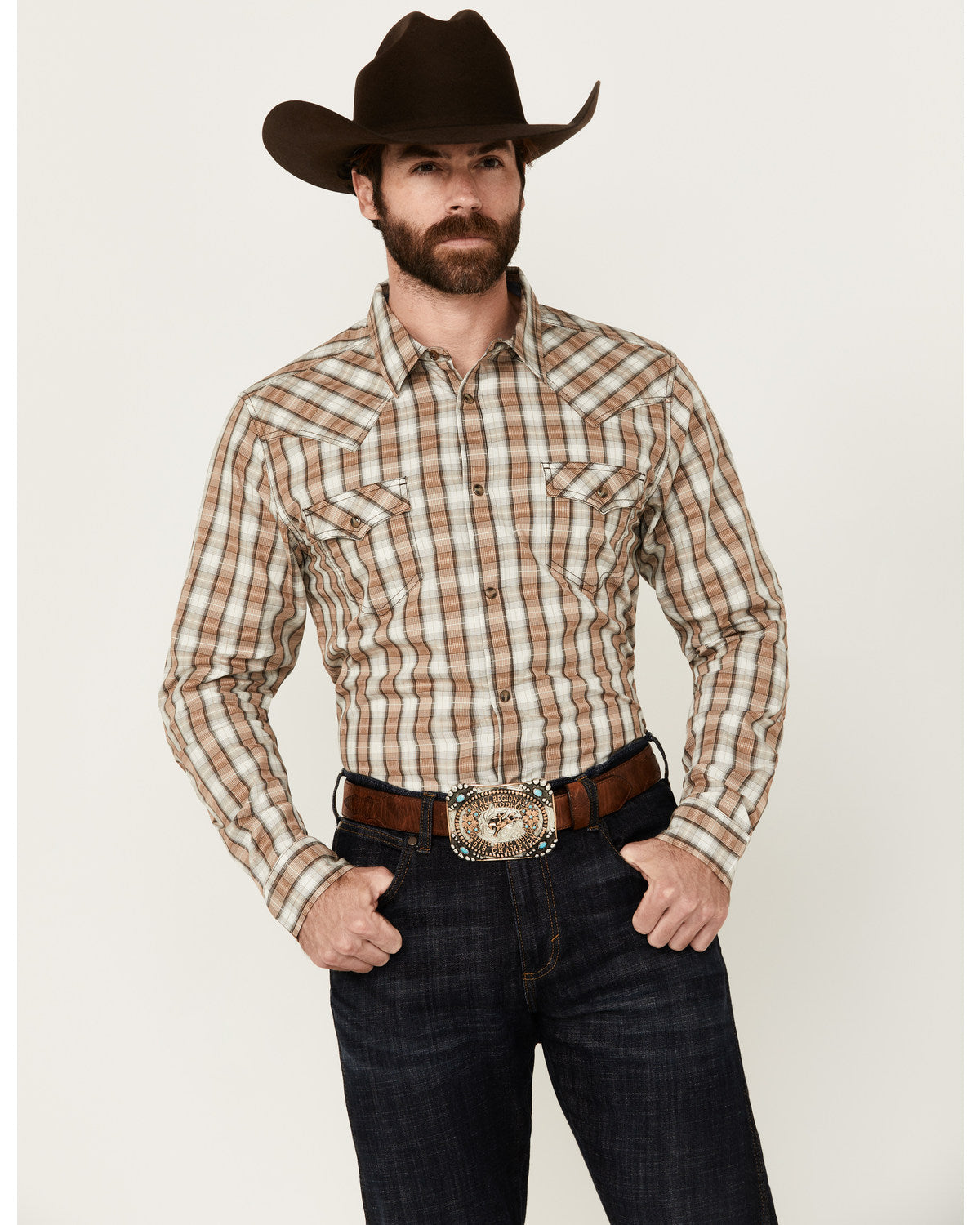 Men's Last Hurdle Plaid Print Long Sleeve Button-Down Stret
