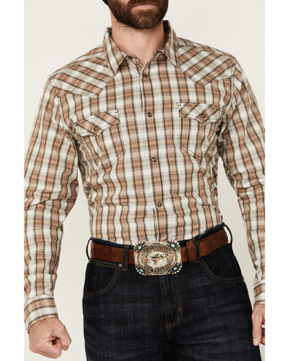 Men's Last Hurdle Plaid Print Long Sleeve Button-Down Stret