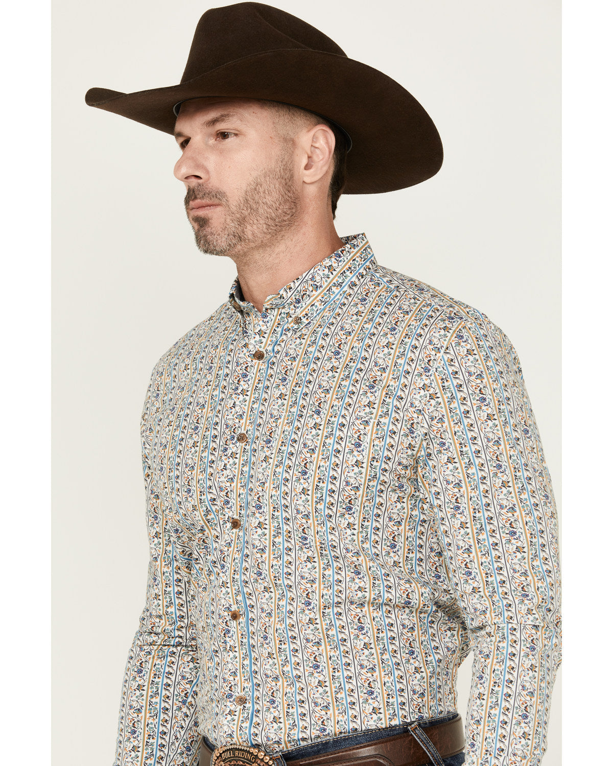 Men's Wells Floral Striped Print Long Sleeve Button-Down St
