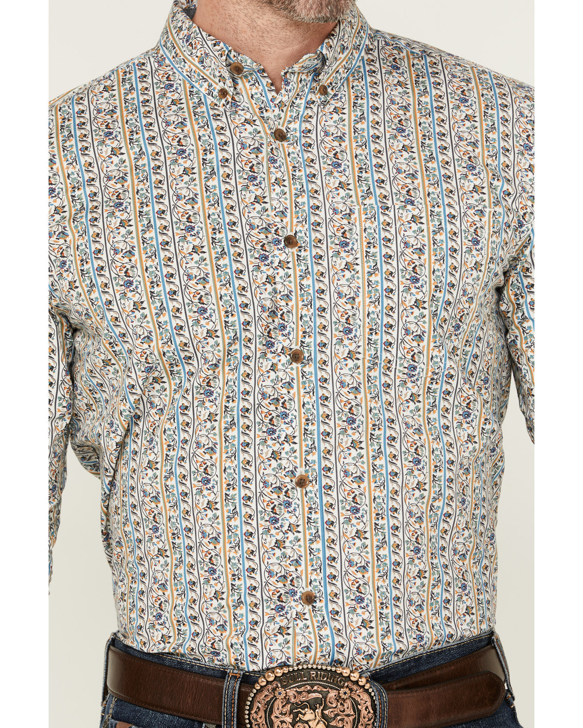Men's Wells Floral Striped Print Long Sleeve Button-Down St