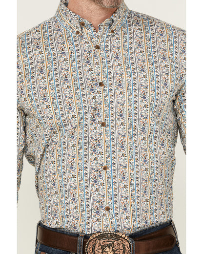 Men's Wells Floral Striped Print Long Sleeve Button-Down St