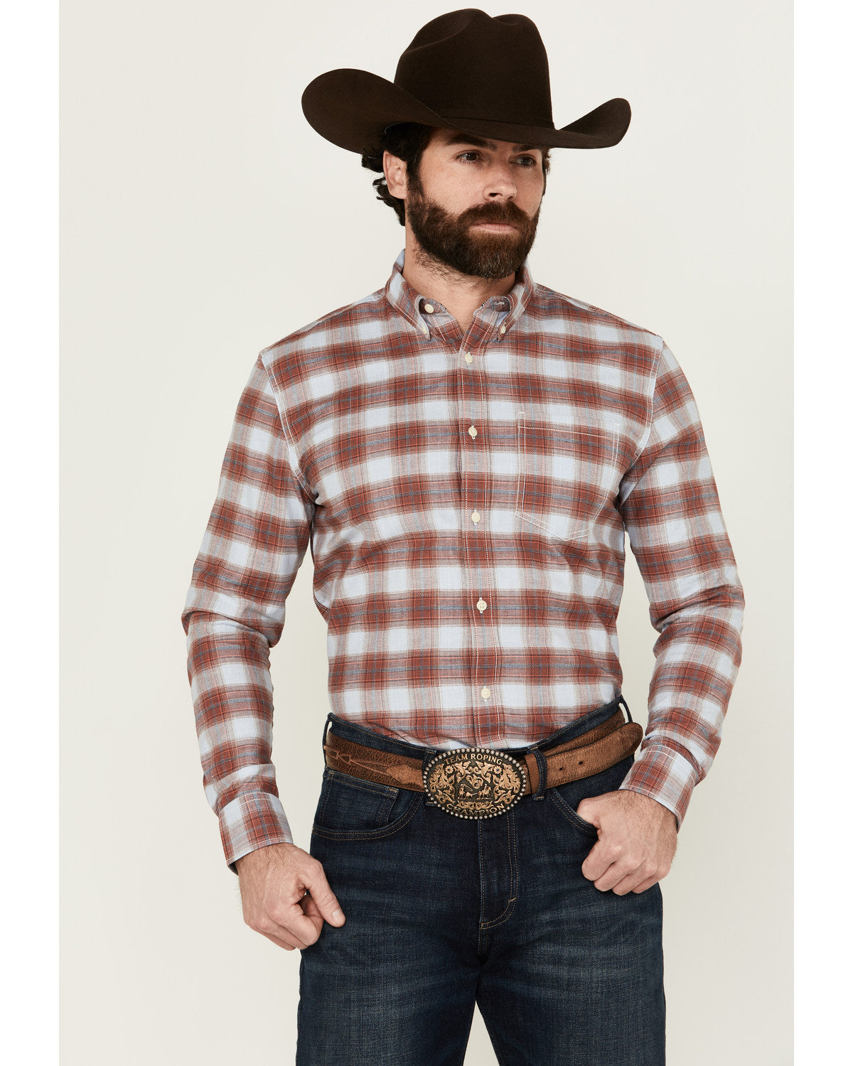 Men's Rush Plaid Print Long Sleeve Button-Down Stretch West