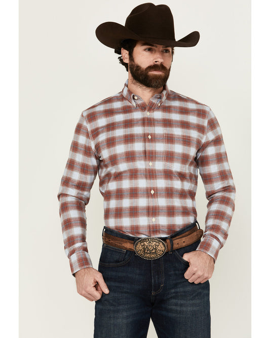 Men's Rush Plaid Print Long Sleeve Button-Down Stretch West