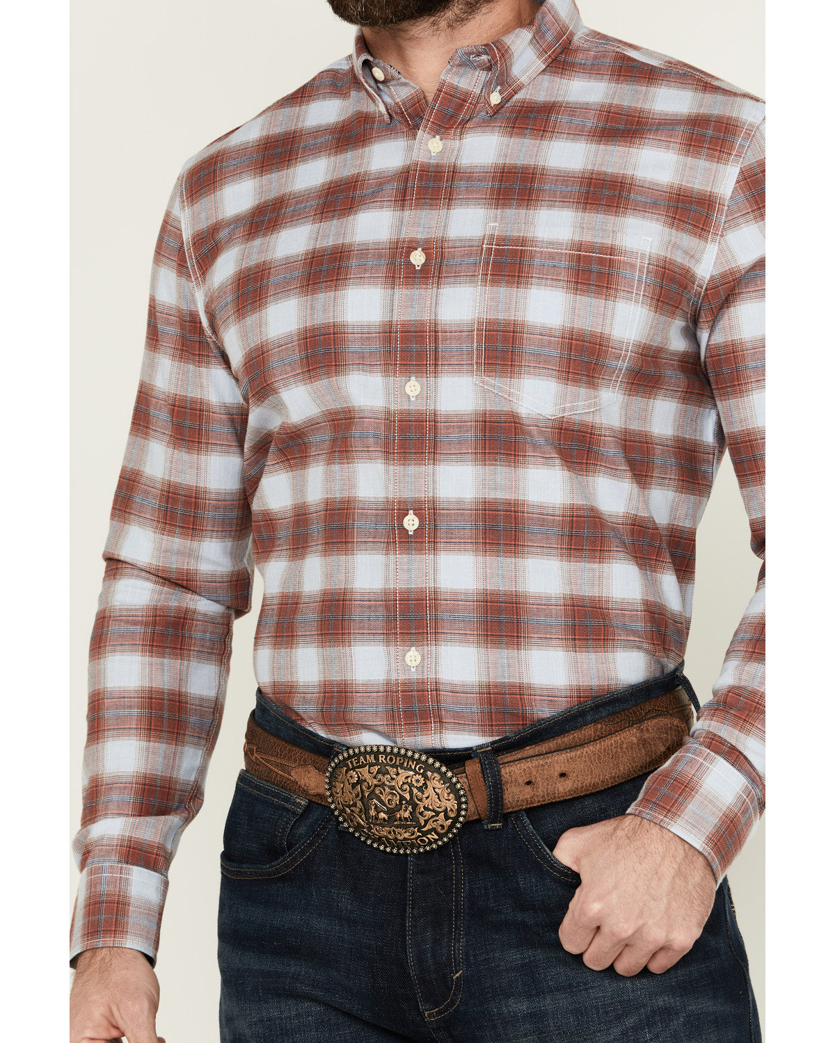Men's Rush Plaid Print Long Sleeve Button-Down Stretch West