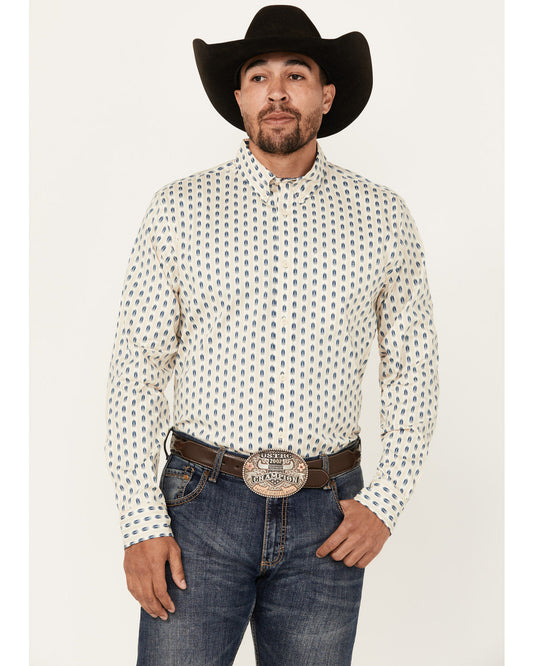 Men's Gunsmoke Striped Print Long Sleeve Button-Down Stretc