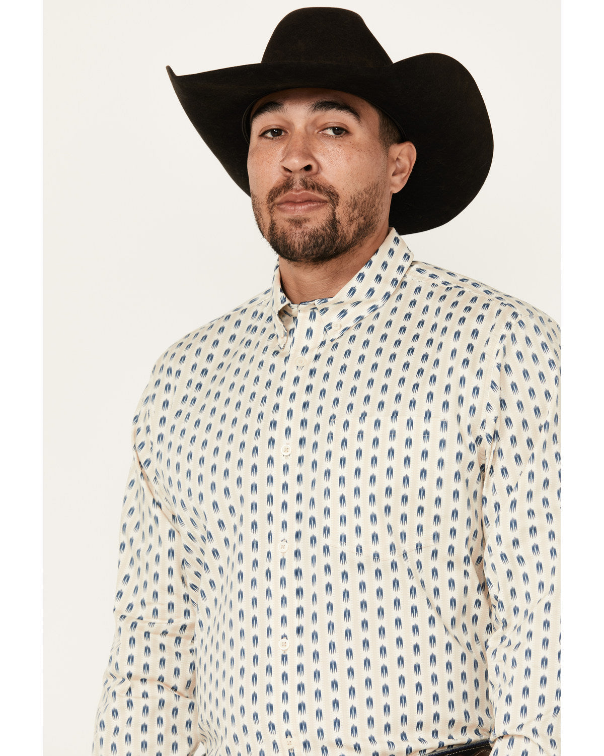 Men's Gunsmoke Striped Print Long Sleeve Button-Down Stretc
