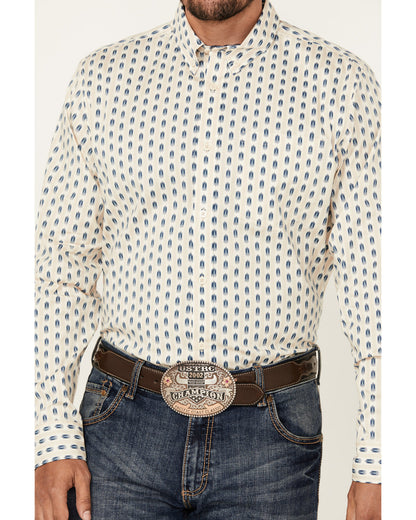 Men's Gunsmoke Striped Print Long Sleeve Button-Down Stretc