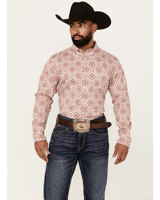 Men's Lucky One Medallion Print Long Sleeve Button-Down Str
