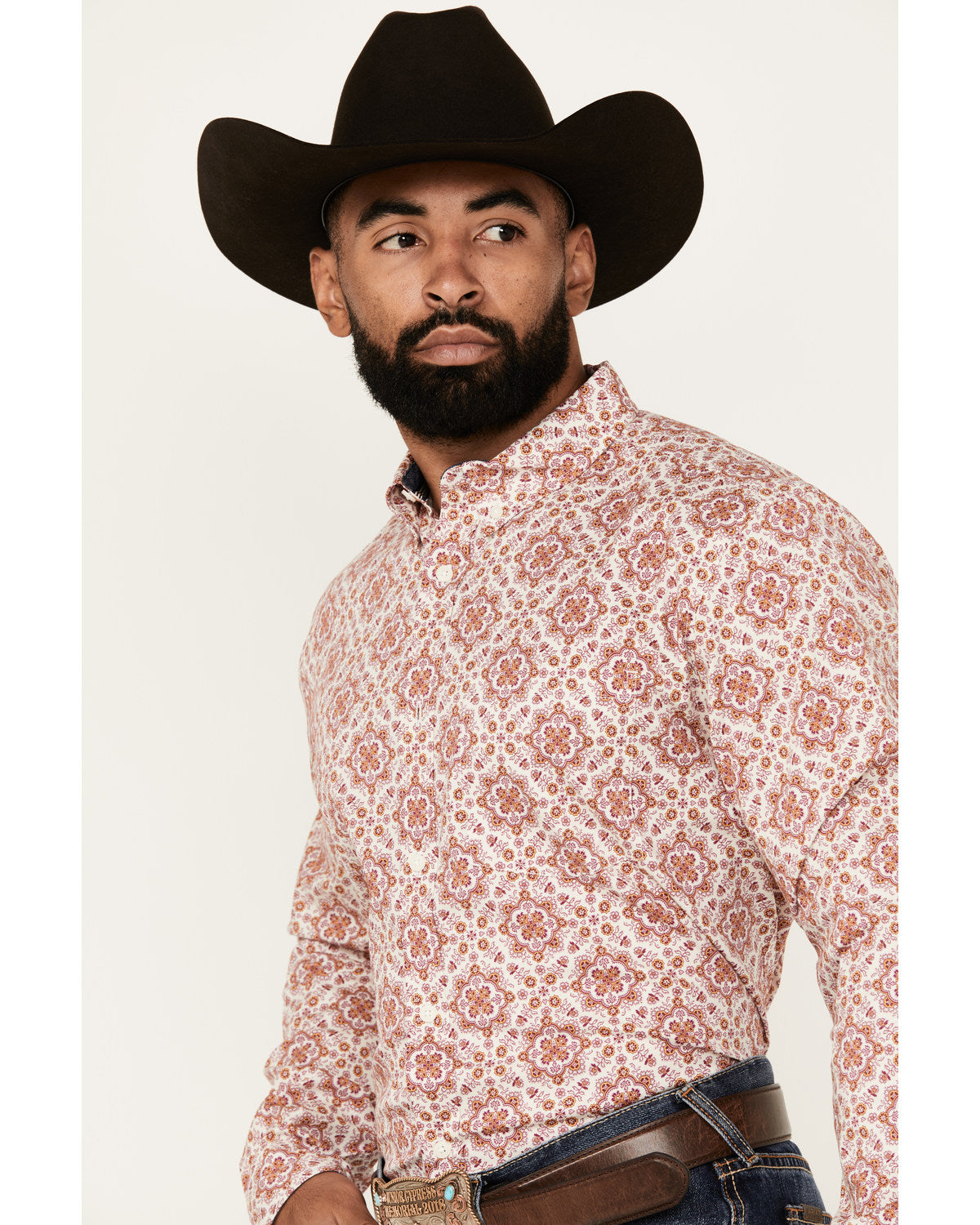 Men's Lucky One Medallion Print Long Sleeve Button-Down Str