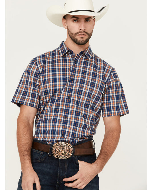 Men's Tequila Sunrise Plaid Print Short Sleeve Button-Down
