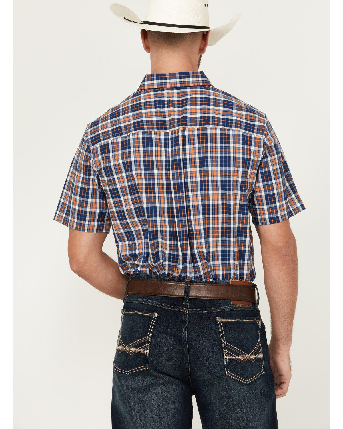 Men's Tequila Sunrise Plaid Print Short Sleeve Button-Down