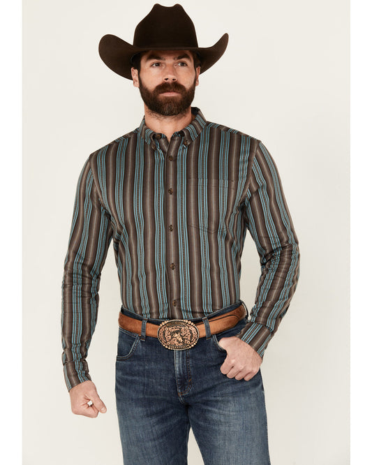 Men's Boa Dobby Striped Print Long Sleeve Button-Down Stret
