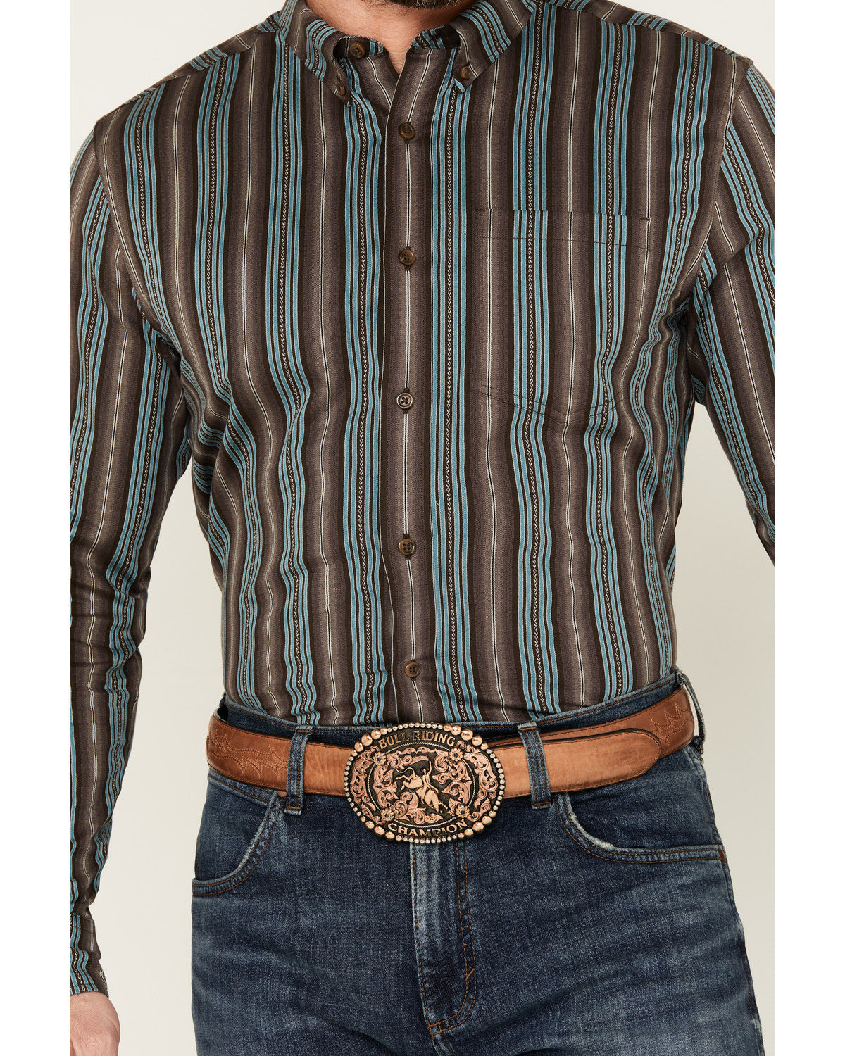 Men's Boa Dobby Striped Print Long Sleeve Button-Down Stret