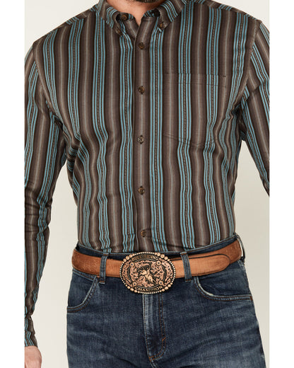 Men's Boa Dobby Striped Print Long Sleeve Button-Down Stret