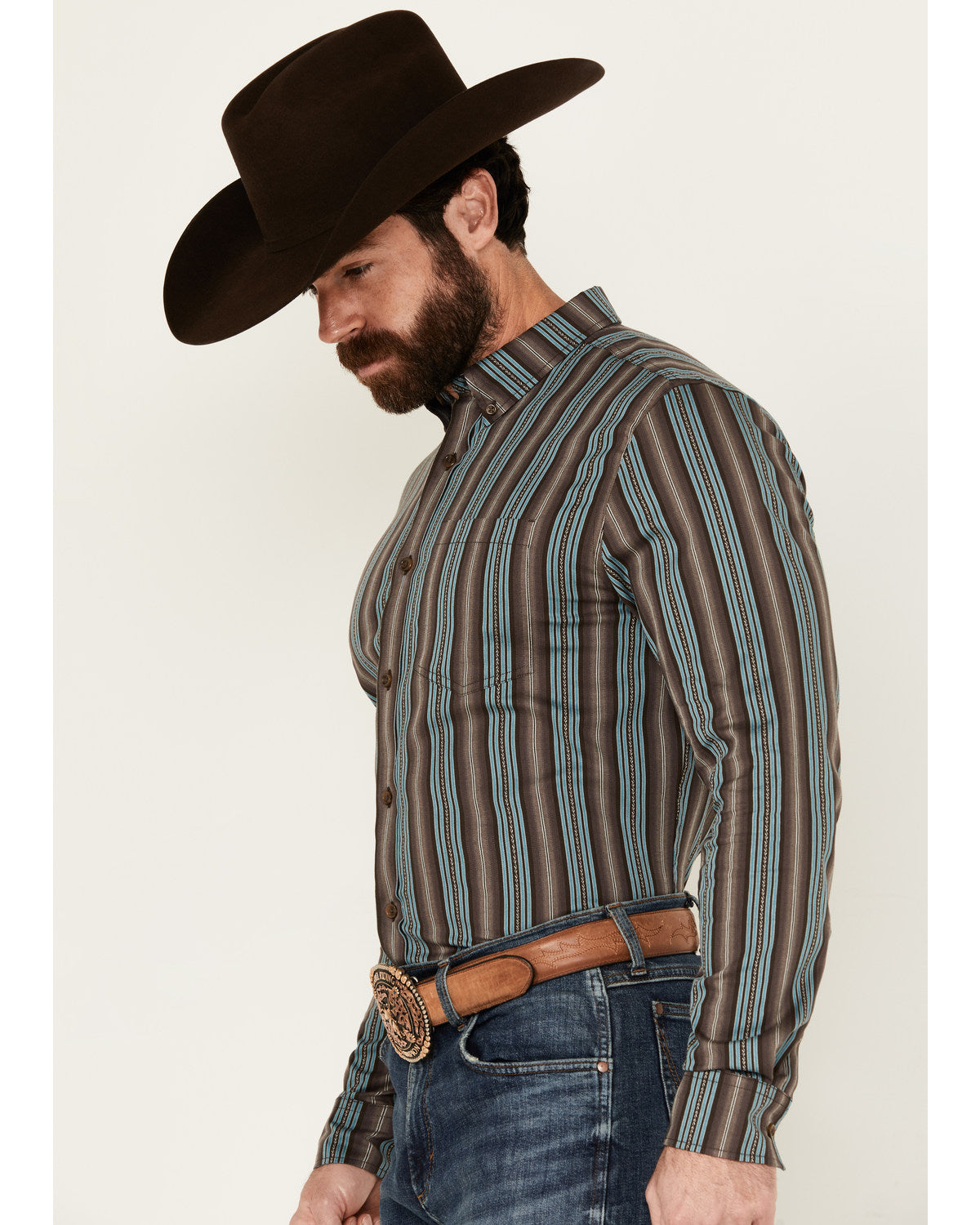 Men's Boa Dobby Striped Print Long Sleeve Button-Down Stret