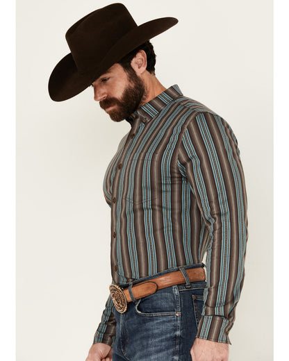 Men's Boa Dobby Striped Print Long Sleeve Button-Down Stret