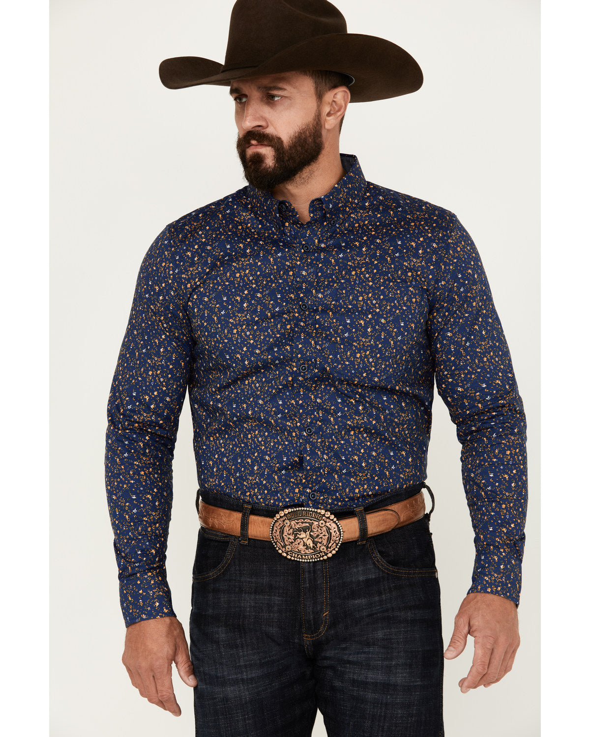 Men's Meadowlark Floral Print Long Sleeve Button-Down Stret