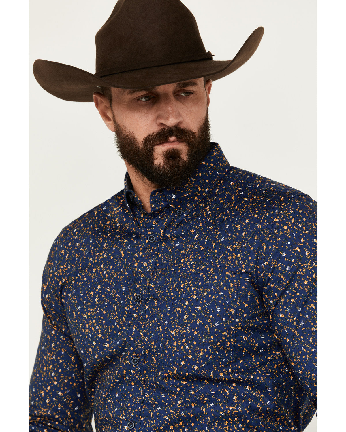 Men's Meadowlark Floral Print Long Sleeve Button-Down Stret