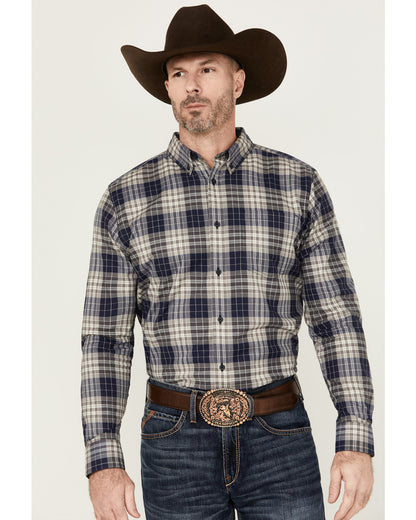 Men's Howdy Plaid Print Long Sleeve Button-Down Stretch Wes