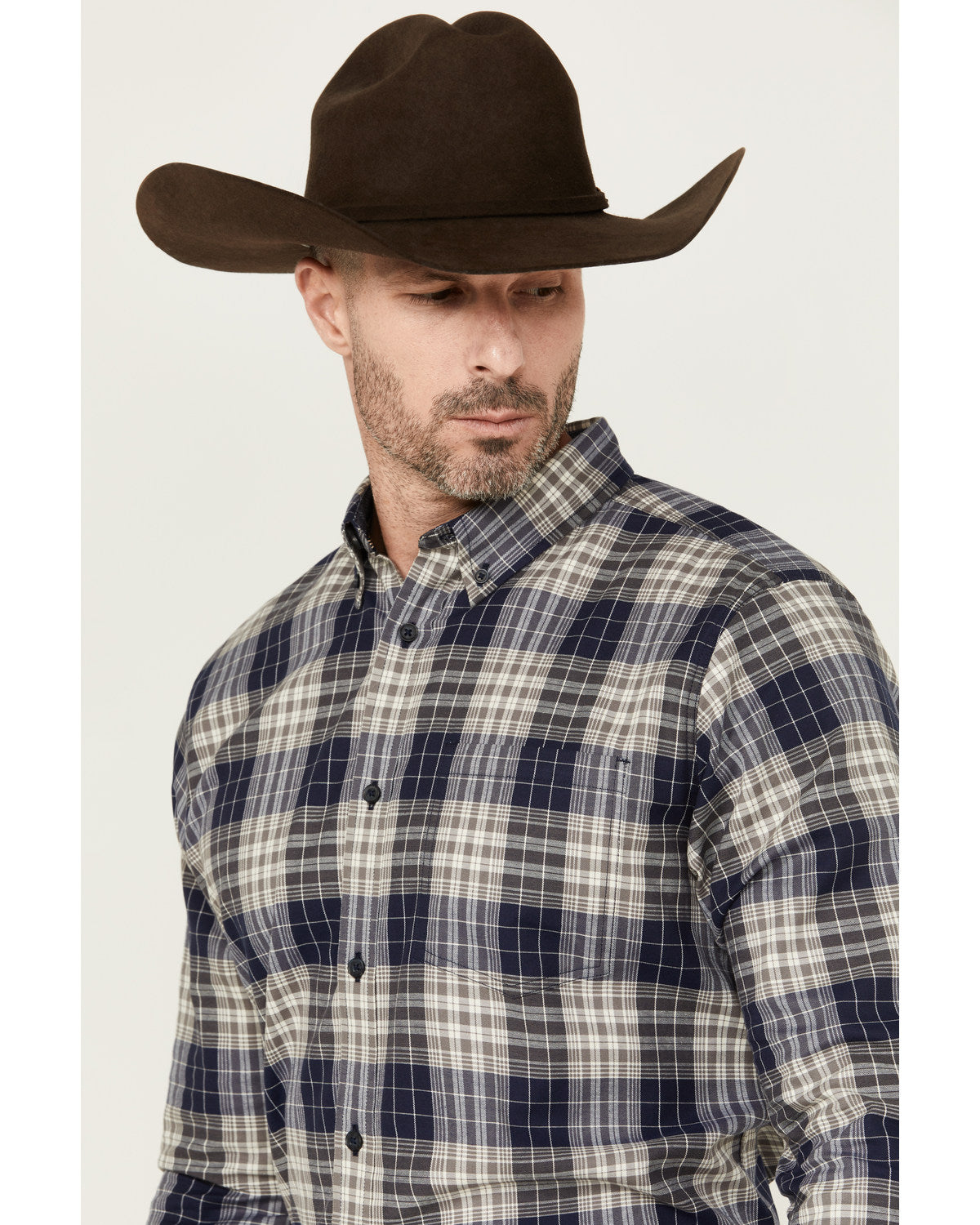 Men's Howdy Plaid Print Long Sleeve Button-Down Stretch Wes