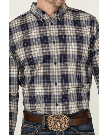Men's Howdy Plaid Print Long Sleeve Button-Down Stretch Wes