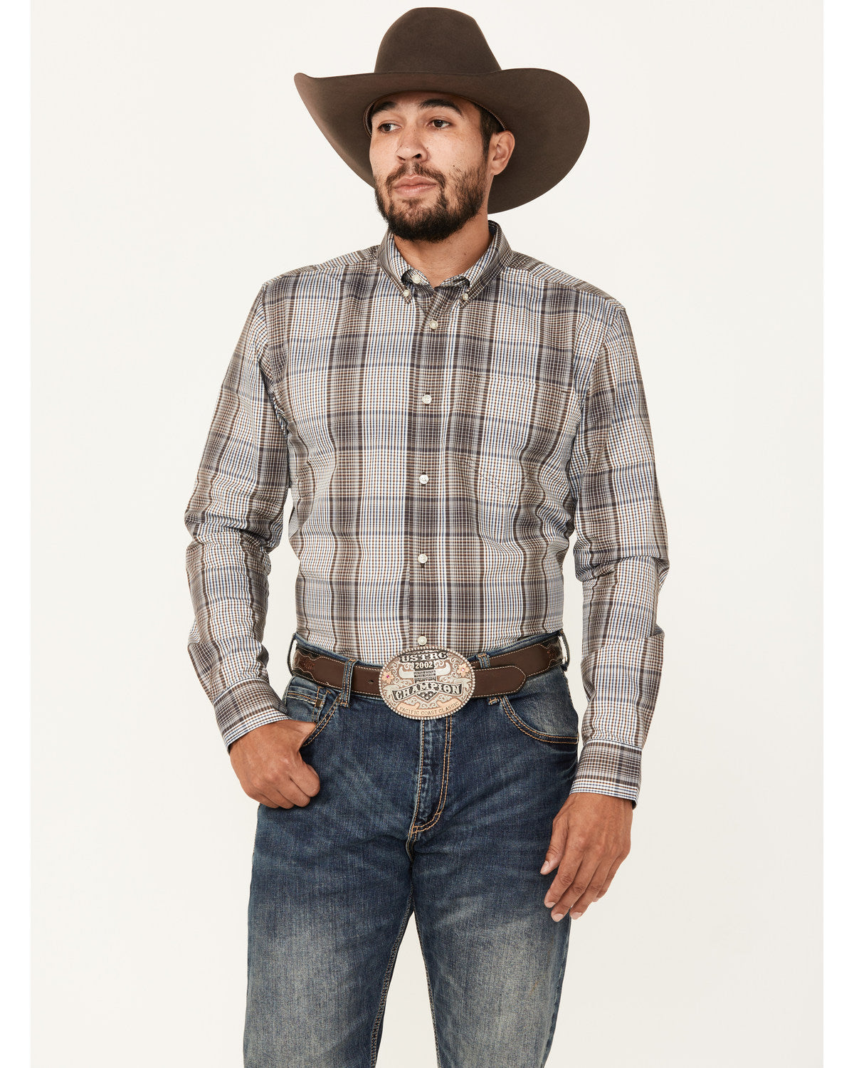 Men's Fiesta Plaid Print Long Sleeve Button-Down Western Sh