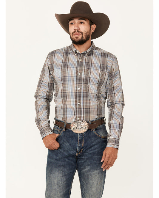Men's Fiesta Plaid Print Long Sleeve Button-Down Western Sh