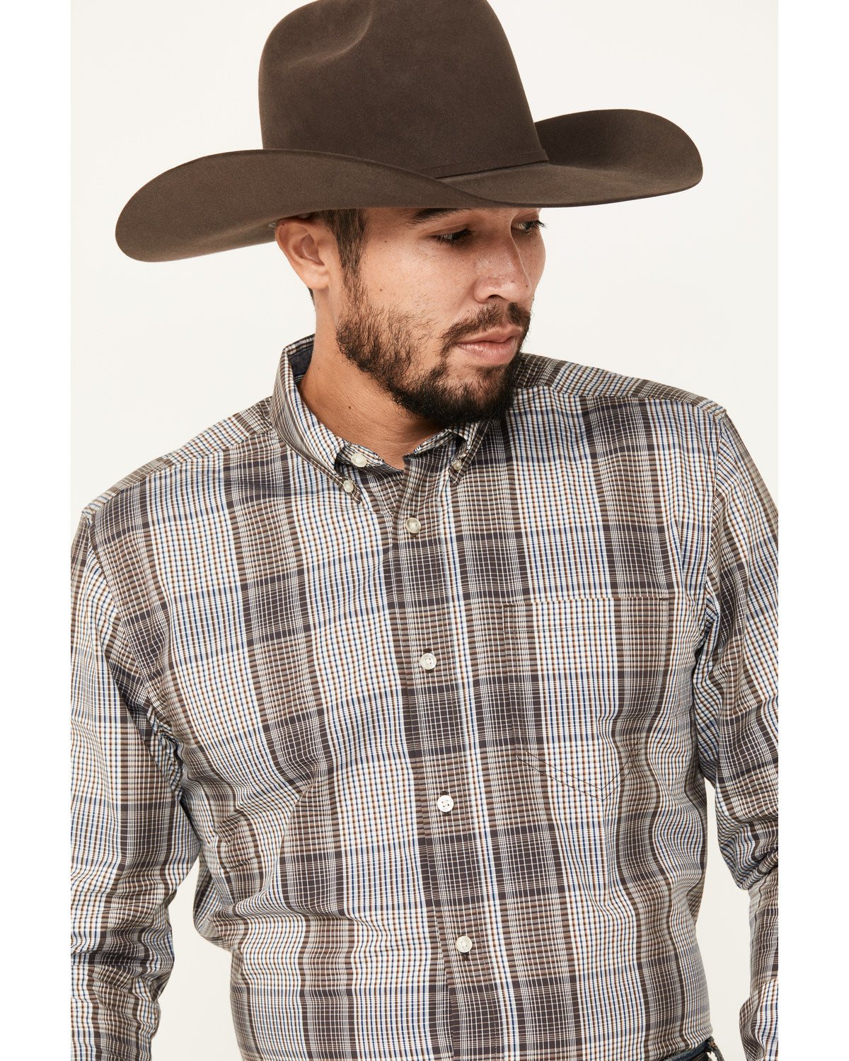 Men's Fiesta Plaid Print Long Sleeve Button-Down Western Sh