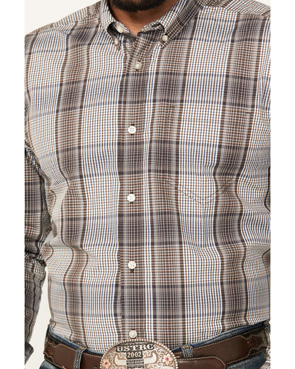 Men's Fiesta Plaid Print Long Sleeve Button-Down Western Sh