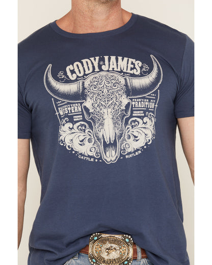Men's Ornate Steerhead Skull Short Sleeve Graphic T-Shirt