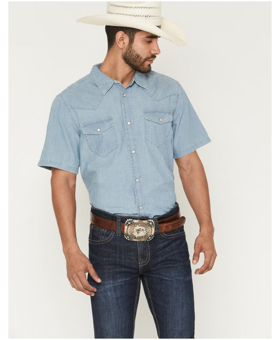 Men's Horizon Chambray Light Wash Short Sleeve Snap Western