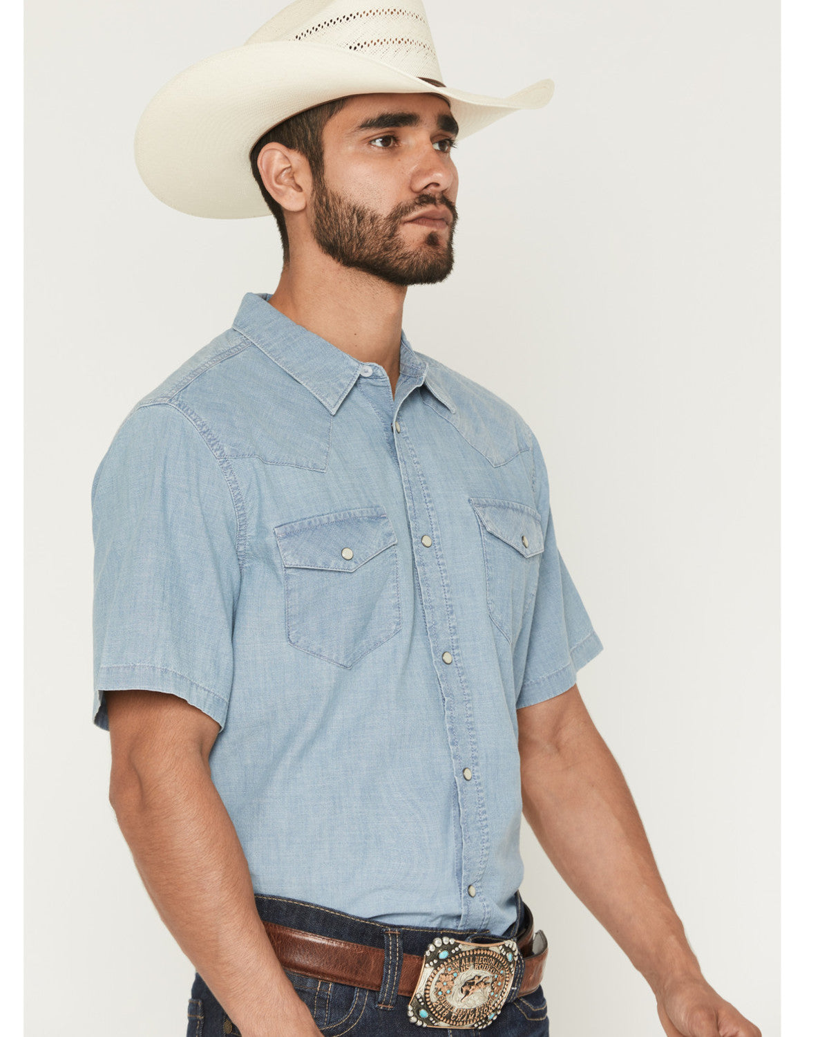 Men's Horizon Chambray Light Wash Short Sleeve Snap Western