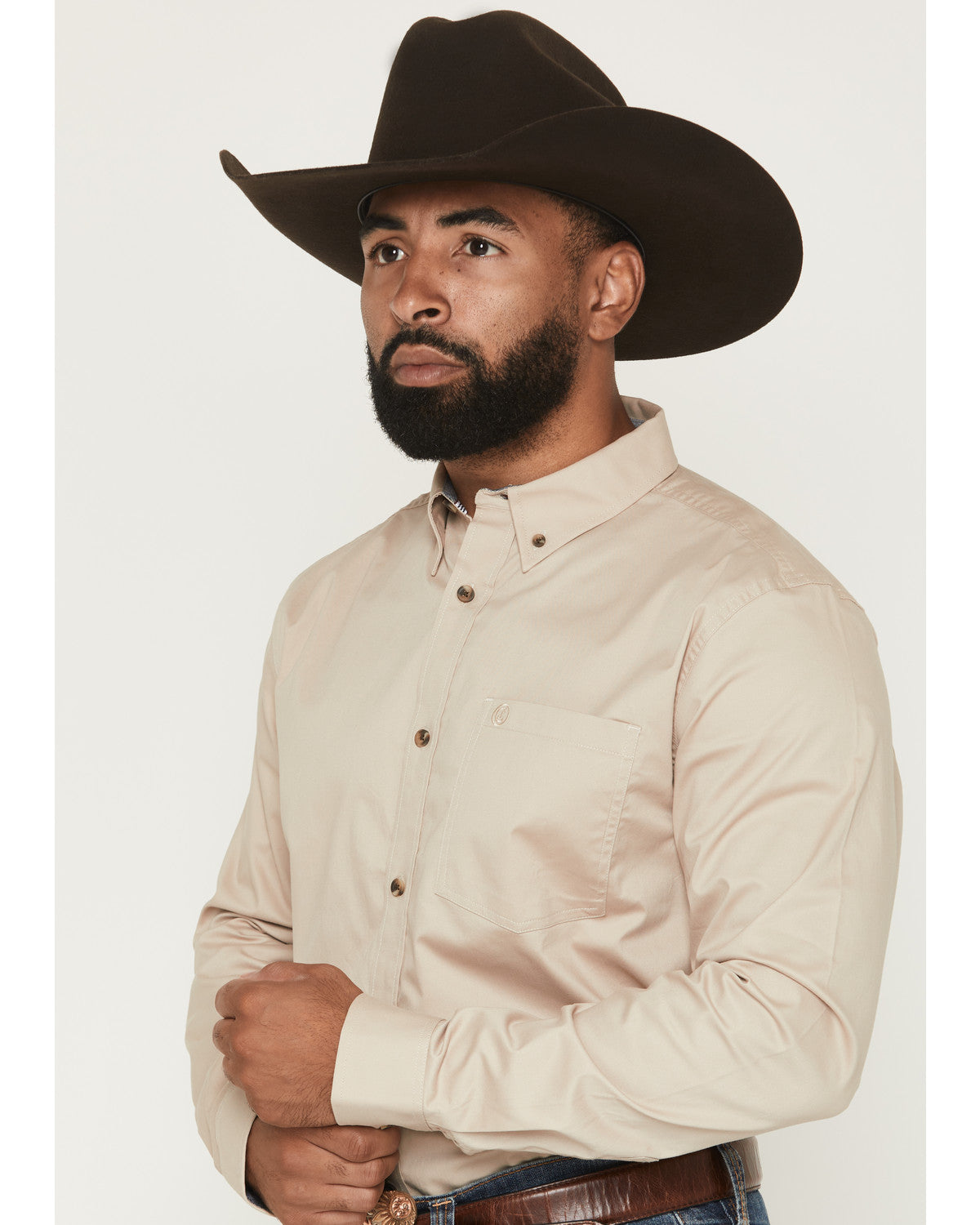 Men's Basic Solid Long Sleeve Button-Down Stretch Western S