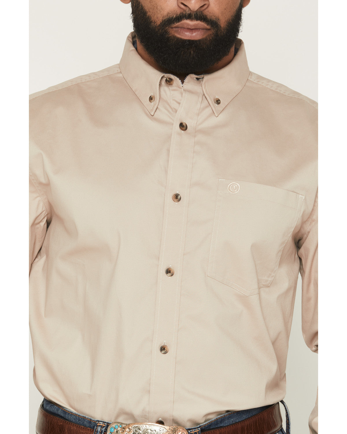 Men's Basic Solid Long Sleeve Button-Down Stretch Western S