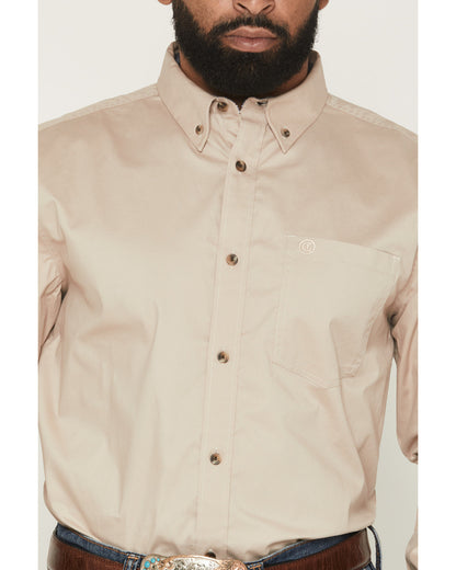 Men's Basic Solid Long Sleeve Button-Down Stretch Western S