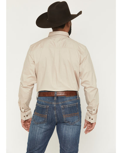 Men's Basic Solid Long Sleeve Button-Down Stretch Western S