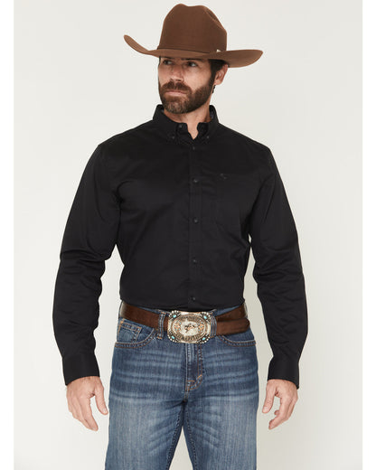 Men's Basic Solid Long Sleeve Button-Down Stretch Western S
