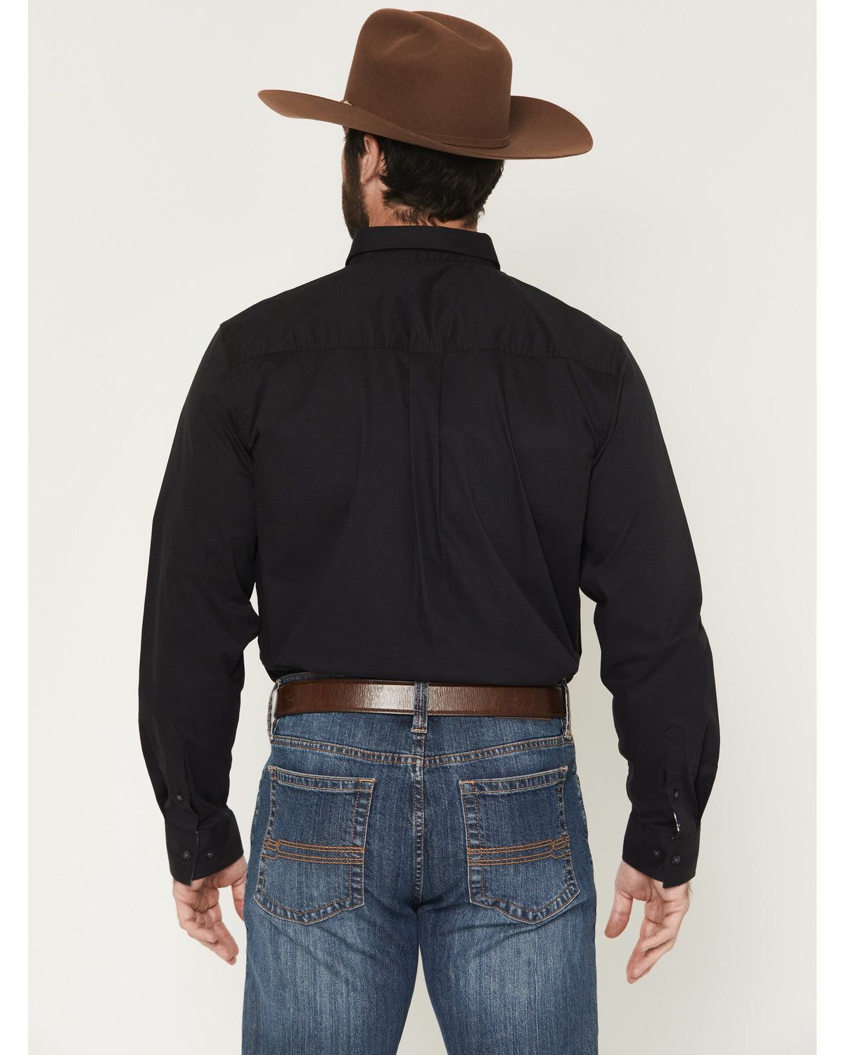 Men's Basic Solid Long Sleeve Button-Down Stretch Western S